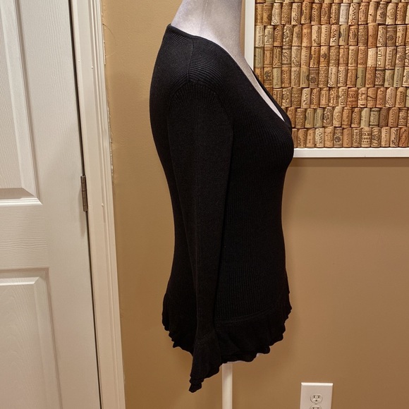 Esther Chen Black Ribbed Top.  Silk, Nylon and Spandex.  Ruffled detail - Picture 9 of 16